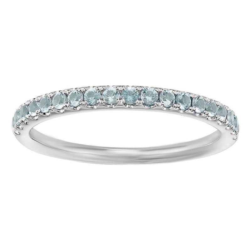 925 Sterling Silver Round Shape Natural Aquamarine Birthstone Gemstone Silver Eternity Band Ring2