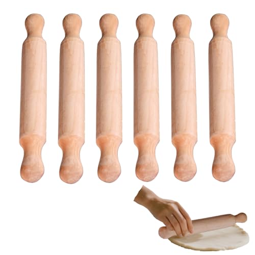 DERJDISF Mini Mattarelli in Legno 6 Pezzi, Mattarello Piccolo con Doppia Impugnatura, Set Professionale per Pasta, Biscotti, Modellazione e DIY