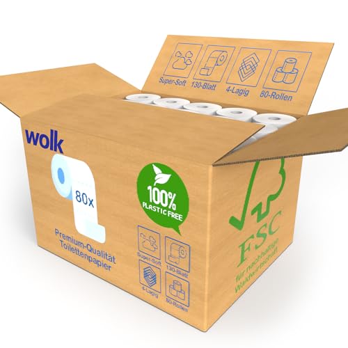 Toilettenpapier 4 lagig 80 Rollen Großpackung, Klopapier Soft Premium Qualität, WC Papier XXL Vorratspack, gestepptes Toilettenpapier plastikfrei