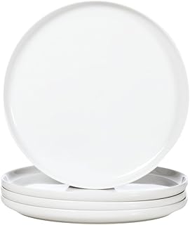 Lot de 4 Assiettes Blanche, Assiette Plate Porcelaine 27 cm, Grandes Plats à Pizza, Plates à Salade Rondes, Dinner Plate Ceramique, Plat de Service pour Pâtes, Buffet, Entrée, Steak