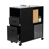Relaxdays Rollcontainer, 2 Schubladen, 3 Fächer, HxBxT: 65 x 30 x 60 cm, MDF, Büro Unterschrank, Aktenschrank, schwarz