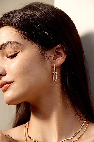 Dearmay Gold Dangle Hoop Earrings For Women Trendy, 14K Gold Plated Convertible Link Earrings For Women Jewelry Hypoallergenic Thick Chunky Fashion Earring Drop Rectangle Earrings For Women Teen Girls #TOP3