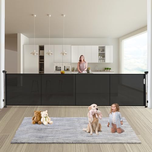 Image of Retractable Baby Gates Dog Gate - 200" Extra Wide Expandable Child Safety Gate, 37" Tall Toddler Pet Mesh Gate with Reinforced Strips for Doorways, Stairs, Hallways, Outdoor & Indoor Large Openings