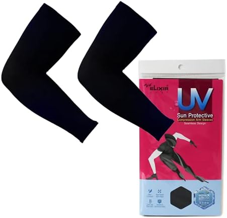 The Elixir 1 Pair of Golf Sun Sleeves Arm Compression Cooling Sleeves UV Protective, Black