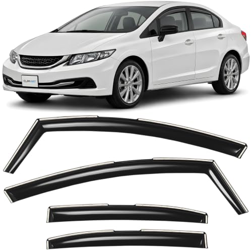 Image of CLIM ART in-Channel Incredibly Durable Rain Guards for Honda Civic 2012-2015 Sedan, Original Window Deflectors, Vent Window Visors, Vent Deflector, 4 pcs. - 612309