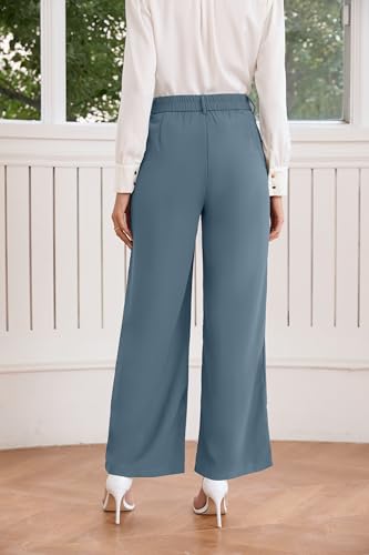 TASAMO Women High Waist Wide Leg Pants Elastic Waisted in The Back Office Business Casual Work Trousers Long Ankle Length Straight Suit Pants for Summer Wear Peacock Blue2