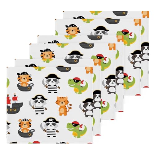 YANENDIE Cute Pirate Animals Washcloths Towels, Highly Absorbent and Soft Cotton Face Cloths, 6 Pack Quick Dry Wash Cloths - 12 X 12 Inches