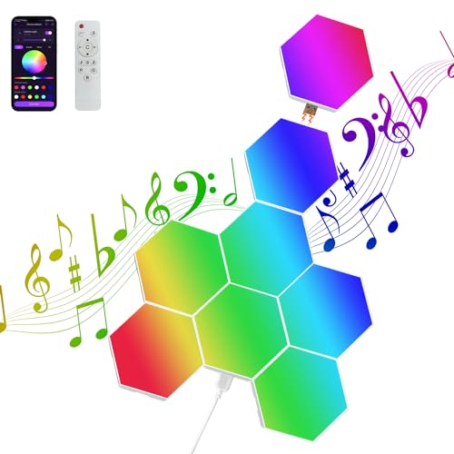 Zwzasm Hexagon Lights, Hexagon LED Gaming Lights Panels with Smart App Remote Control & Music Sync, Infinitely Splicing Cool RGB Wall Lights Hexagon for Living Room, Bedroom,Gaming Room(8pack)