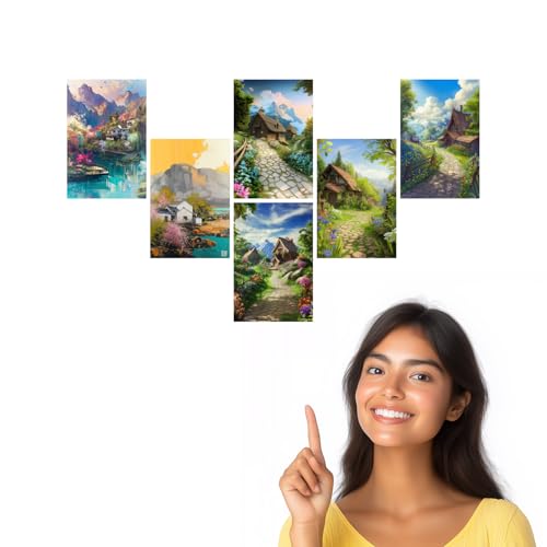 Image of SiddArtify Serene Asian - Cottage Landscape Art Print Set - Set of 2-4x6 Inch - Board (Pack of 6) - Sticker (Pack of 6) Wall Room Decoration art Poster Prints