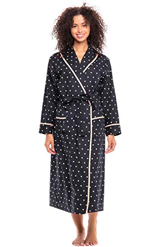 Alexander Del Rossa Women's Lightweight Cotton Robe, Summer Bathrobe, Medium Black and White Polka Dot (A0515V16MD)