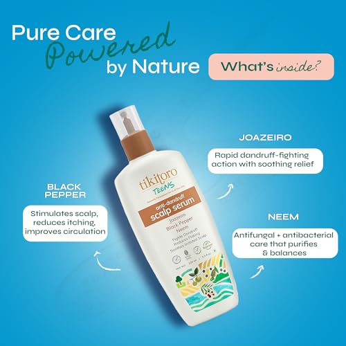 Image of Tikitoro Teens Anti-Dandruff Scalp Serum with Joazeiro, Black Pepper, and Neem Promotes Good Microbes, Fights Dandruff Causing Fungi, Reduces Flaking and Itching, All Skin Types (Age: 11+) (100ml x 1)