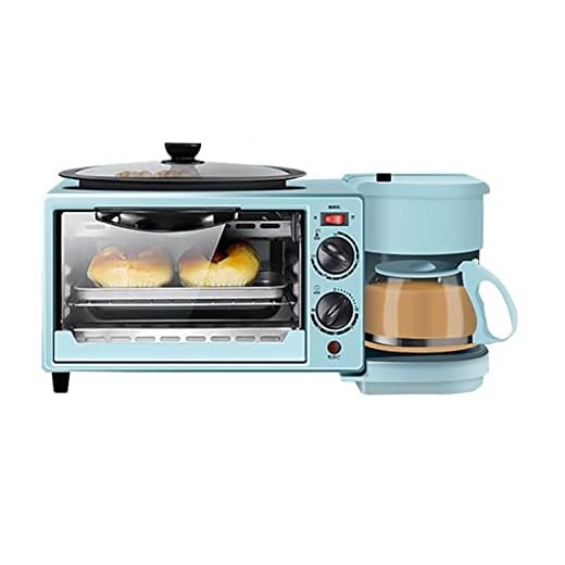 Horno Multifunción con Función de Horneado, Máquina de Desayuno 3 en 1, Horno Tostador, Cafetera, Parrilla Antiadherente para Máquina de Desayuno (Color: Azul)