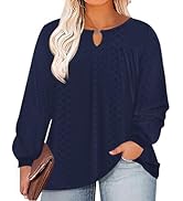 TFSDOD Women Plus Size Tops Long Sleeve Shirts V Neck Pleated Keyhole Blouse Loose Work Tunic Tee...