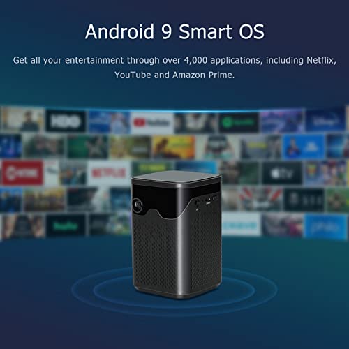 Bisofice 3-In-1 Mini Projector With Wifi And Bluetooth, 4K 1080P 150 Ansi Lumen Dlp Android Tv 9.0 Smart Portable Projectors, 3W Speaker, Auto-Vertical Keystone For Home, Outdoor With Remote Control #TOP4