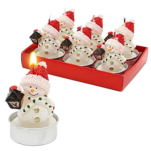 Dekohelden24 6er Set Teelicht Schneemann mit Laterne, Maße je Teelicht L/B/H: 4 x 4 x 7 cm.
