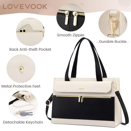 Image of LOVEVOOK Laptop Tote for Women - 15.6 Inch Professional Leather Computer Briefcase - Waterproof Shoulder Bag - Large Capacity Business & Office Bag