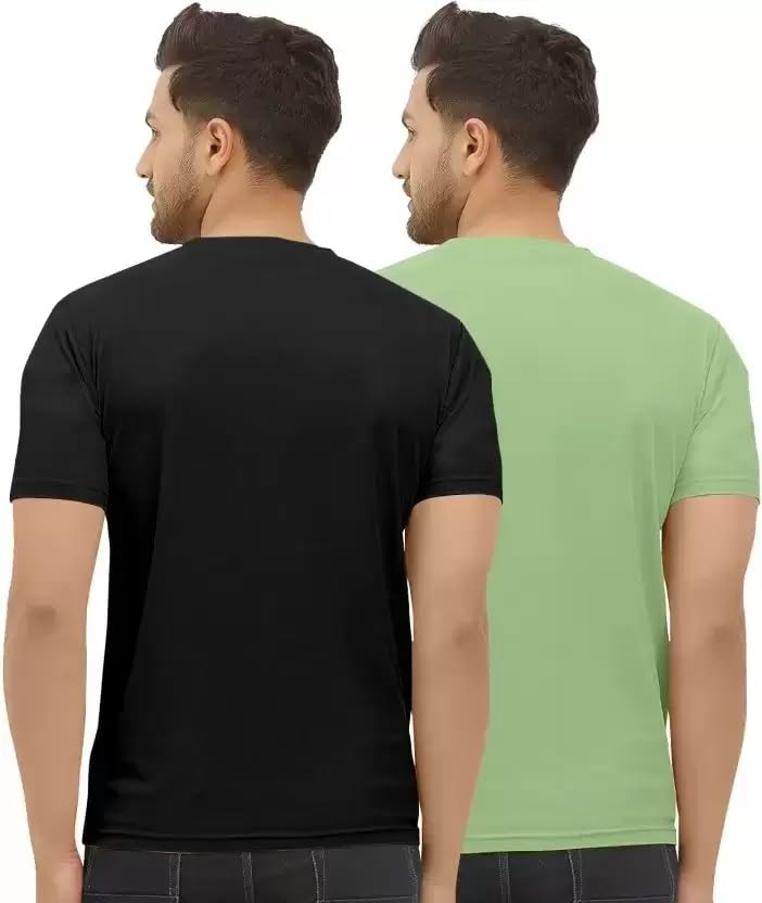 Image of Pack of 2 Men Tshirt, Half Sleeves, Round Neck, Fabric Polyester, 11 Line Theme, Light Weight, Comfortable T-Shirt for Men