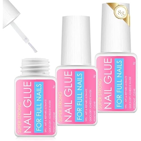 3 Bottles of 8g Nail Glue,Fake Nails Tips Nail Glue Gel,Fast Drying Adhesive for Nail Cover