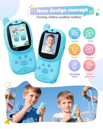 Eveedo Video walkie talkies for Kids,2 Pack Rechargeable Kids Walkie Talkies can Send Messages,Christmas Birthday Gifts for Kid Age 3-12,Portable Toddler Toy for 4 5 6 7 8 9 Year Old Girls Boys Blue — view 2