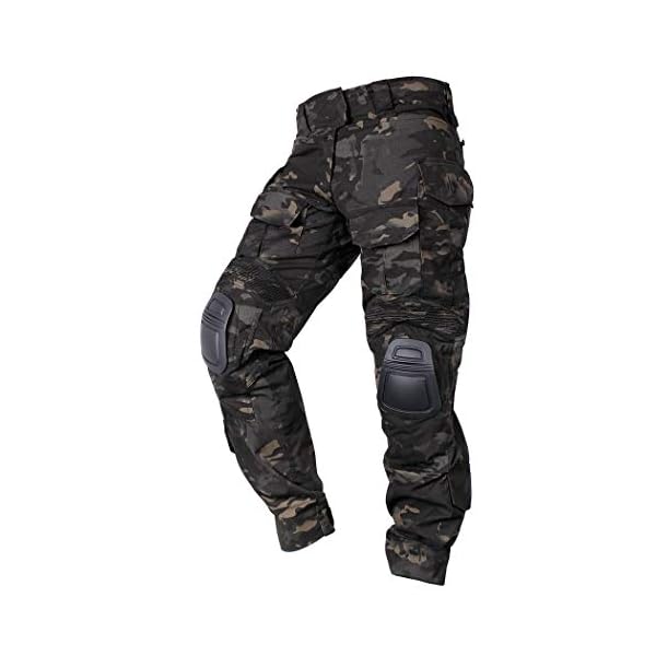 IDOGEAR G3 Combat Pants with Knee Pads Multi-camo Pants for Men Outdoor Airsoft Paintball Outdoor Camo Tactical Trousers (Multi-camo Black,34W x 32L)