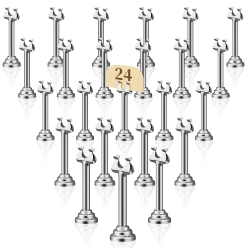 Image of 24 PC Silver Table Number Holder Metal 3.15 in Place Card Holder | Harp Clip Place Cards Stands for Wedding Restaurant Birthday, Name Card Photo Memo Menu Sign, Bulk Mini Metal Design
