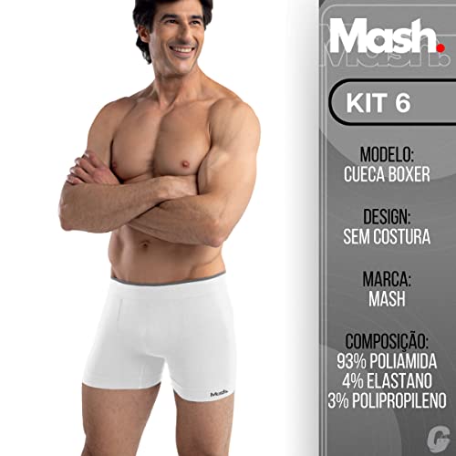 Kit 06 Cuecas Boxer Mash Microfibra Adulto | 3 Azul (AZ08) - 3 Branco (BR00) | P | 710.19_AZ_AZ_AZ_B