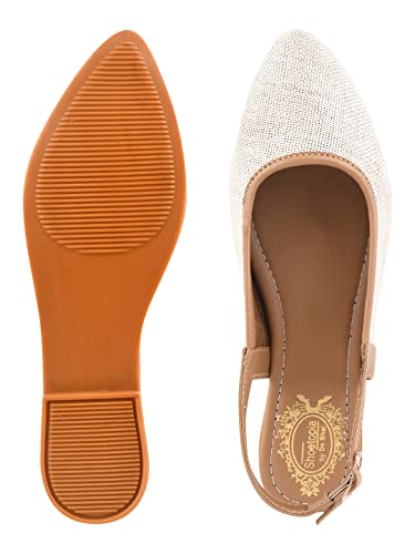 Image of Shoetopia Women's White Slingback Ballet Flats Cap Closed Toe || Casual Ballerina Shoes with Adjustable Back Strap & Cushioned Insole EU39