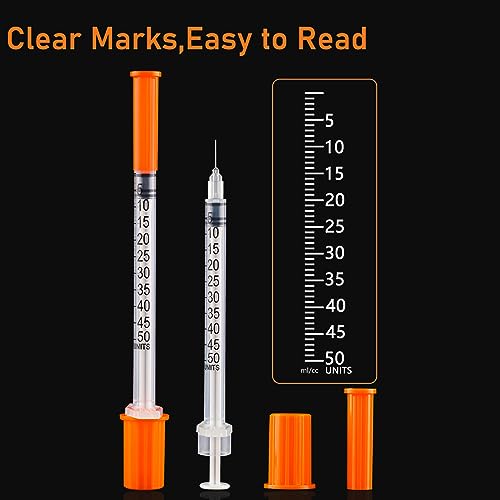 U-100 1/2ml Syringe with Needle, 31G 5/16\" 8mm 1/2cc Syringes, Disposable Individual Package, Pack of 20