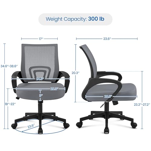 Image of Yaheetech Mid Back Mesh Computer Office Desk Chair Adjustable Swivel, Dark Grey