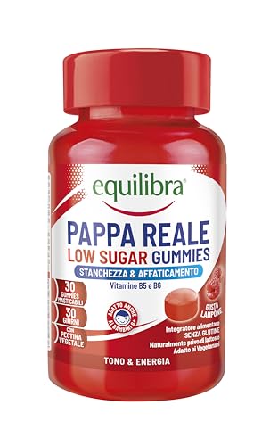 Equilibra, Pappa Reale in Gummies Low Sugar, per Vegetariani, Integratore Stanchezza, Energia e Sistema Immunitario, Pappa Reale Bambini 6+, a Base di Pectina, Senza Glutine, Gusto Lampone, 30 Gummies
