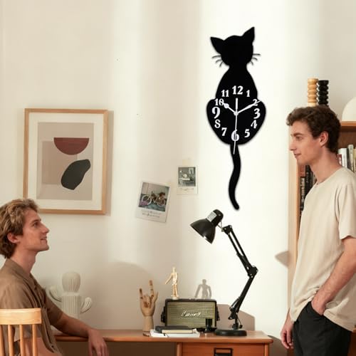 Horloge murale chat silencieuse pour décoration de salon et chambre