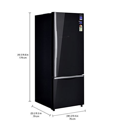 Image of Hitachi 466 L 3 Star ( 2019 ) Rating Frost Free Standard Double Door Refrigerator (R-B500PND6 - GBK, Glass Black, Inverter Compressor)