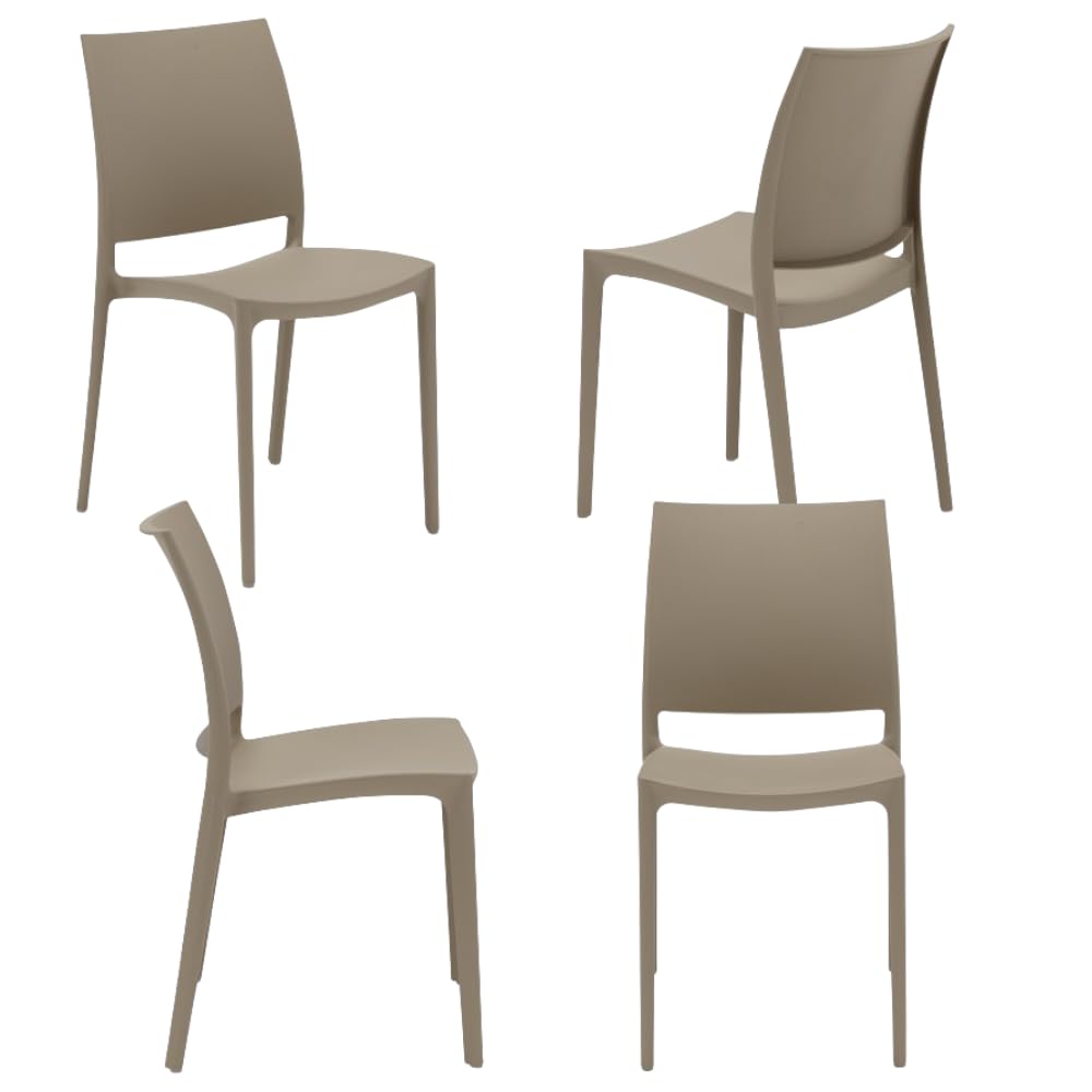 REDÒKASA Set 4 sedie in polipropilene MOON impilabile resistente ai raggi UV design moderno ideale per sala da pranzo, cucina, giardino, bar (Tortora, 4)