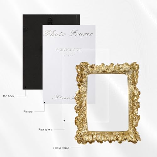 Image of 5x7 Vintage Picture Frames, Picture Frame for Table Top Display and Wall Hanging Home Decor (Gold, 5x7 Inch)