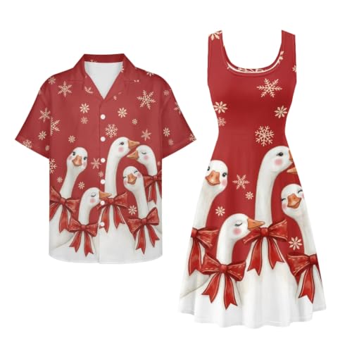 Image of Dreaweet Summer Dresses for Women A-Line Sleeveless Flowy Sun Dresses,Men's Casual Button-Down Shirts,Couple Matching Outfits