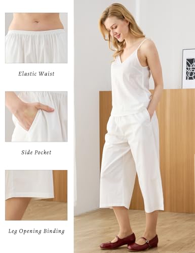Image of Women Short Cotton Half Slip Pettipants for Under Dress with Pockets Victorian Pajama Pants
