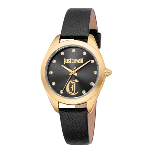 Just Cavalli Montre analogique à Quartz pour Femme avec Bracelet en Cuir JC1L309L0025, Noir, Mode