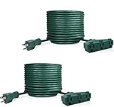 Circuit City 2 Pack Of 25 Feet 3 Outlet Extension Cord 16AWG Indoor/Outdoor Use - 3 Prong Type B - UL Listed (3 Outlet Extension (25ft - Green - 2PK))