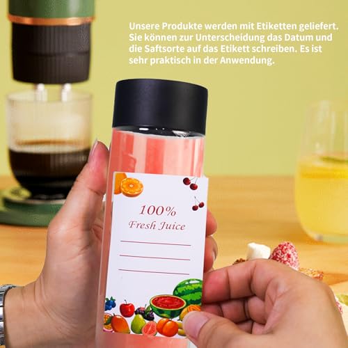 8 Stück 300ml Saftflaschen aus Kunststoff,Klare Leere Saftflaschen, Befüllenmit luftdichtem Deckel ,Wiederverwendbare Leere Smoothie Flasche ,mit 8 tetikett,Aufbewahrung von Saft, Milch, Smoothies