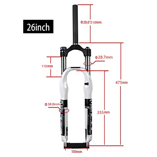 Dboy 26 Inch Mountain Bike Front Fork Aluminum Alloy Shock Absorber Spring Front Suspension Fork Suspension Fork Steerer 100Mm Manual Lockout Qr 9Mm (White) #TOP1