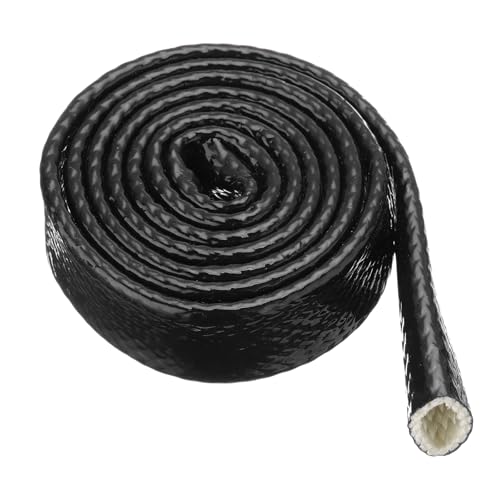 Image of MECCANIXITY 5 /8 inch ID 3.3ft Heat Shielded Fire Sleeve Silicone Coated Fiberglass Tape, for Automotive Hose Lines Wires Electrical Wiring, Black