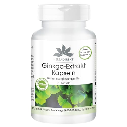 Ginkgo Biloba Extrakt 95mg - mit Flavonen und Lactonen - vegan - 90 Kapseln | HERBADIREKT by Warnke Vitalstoffe - Deutsche Apothekenqualität
