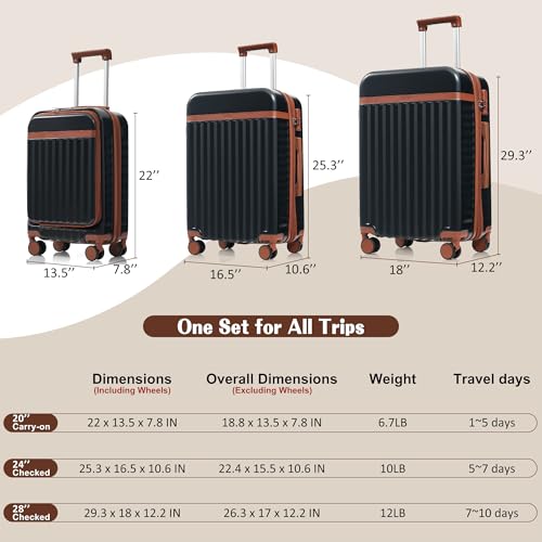 Image of Hardshell Luggage, Lightweight Suitcase with Spinner Wheels, BLACK+USB
