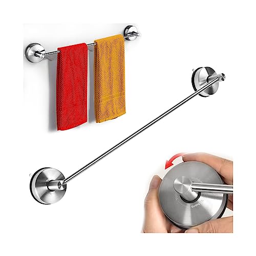 YOHOM Stainless Steel Suction Towel Rail Bathroom 55 CM Vacuum Hand Towel Holder Suction Cup Tea Towel Rack Kitchen Single Shower Towel Bar Wall Mounted Towel Hanger No Drilling Brushed (22-Inch)