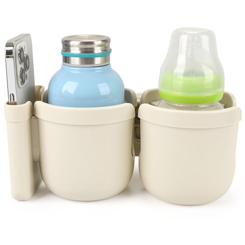 Image of Accmor Stroller Cup Holder with Phone Holder, Bike Cup Holder, Universal Cup Holder for Uppababy Nuna Doona Strollers, 2-in-1 Cup Holder for Walker, Wheelchair, Scooter