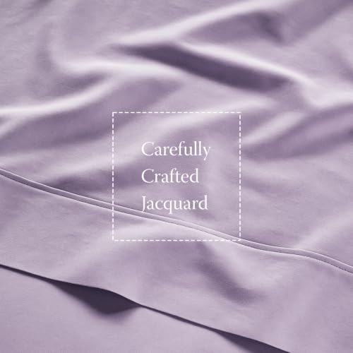 Image of Threadmill 300 Thread Count Cotton Queen Sheet Set, Sateen, Solid, Lilac | 100% Cotton, Sateen Weave, 4-Piece Set, 16 inch Deep Pocket, Cooling, Fade-Resistant, Breathable, Pill-Resistant