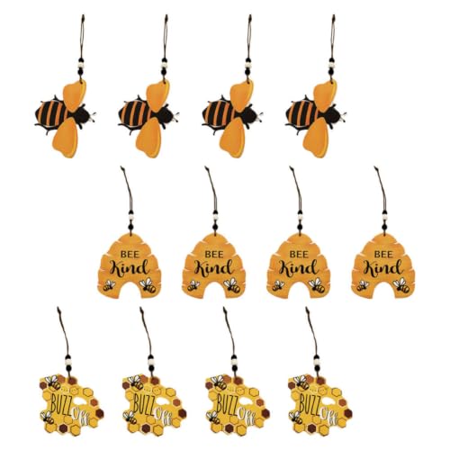 Image of TOVINANNA 12pcs Wooden Bee Hanging Ornaments Festival Decorations with Delicate Patterns and Lovely Shapes for Party and Home DIY Handcrafts