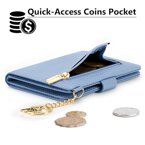 Image of Airkit Small Wallet Women RFID, PU Leather Card Holder with Keychain | Slim Compact Zipper Coin Purse for Ladies, Travel Holiday Gifts for Mom, Cute Mini Bifold Wallets