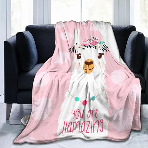 Llama Funny Pink Amazing Blanket Soft Blankets Flannel Bed Throw Cozy Lightweight Plush Gifts for Boys Girls Women Men Sofa Couch Bedroom Living Rooms Warm All Season Home Decor 60X50