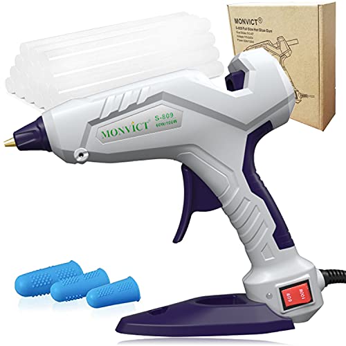Hot Glue Gun, Monvict Full Size Glue Gun 60 100W Base Stand Heavy Duty Melt Glue Gun Kit with 15 Pcs Premium Glue Sticks and 3 Finger Protectors, Perfect for Quick Repairs, DIY, Arts & Crafts